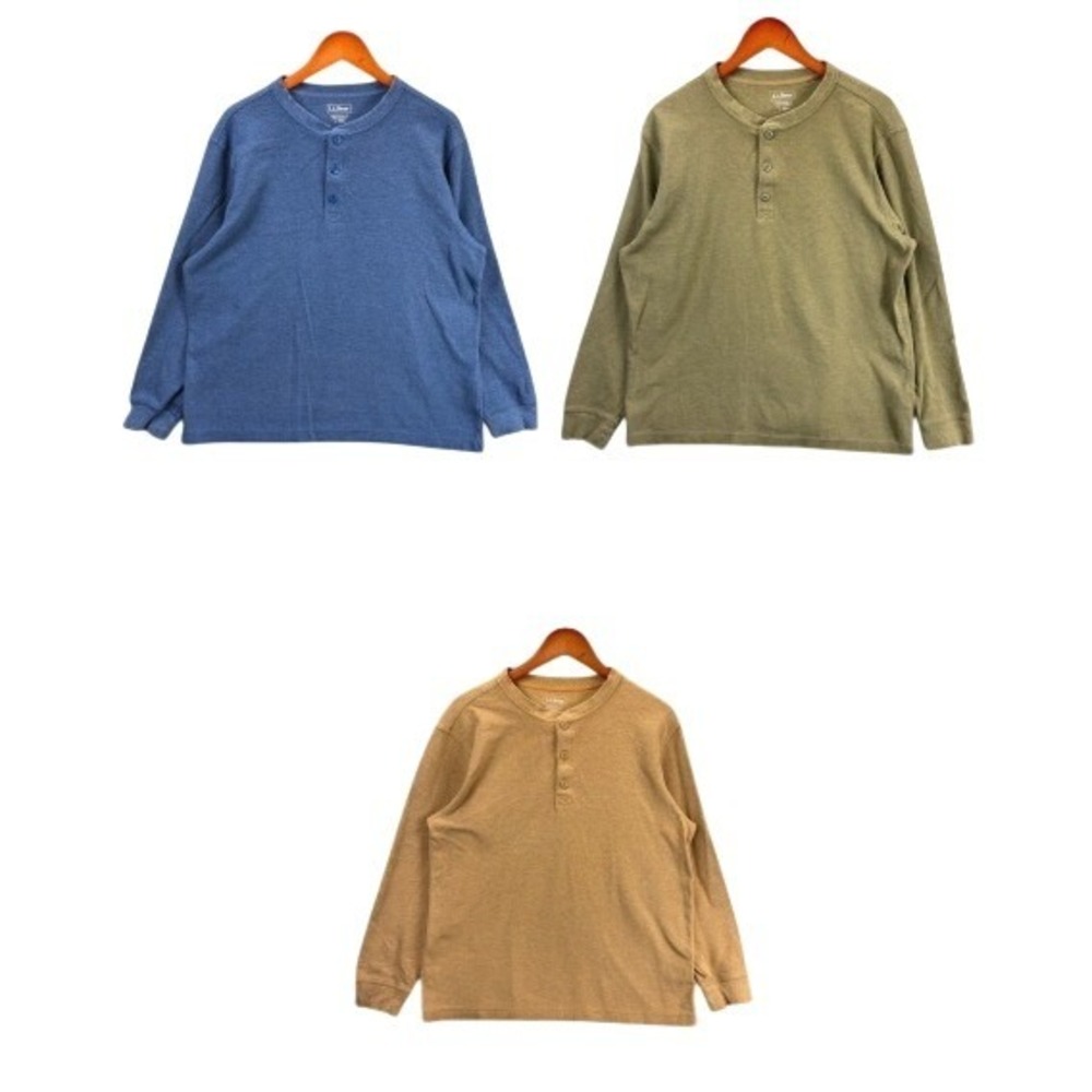LL Bean Lot of 3 Waffle Knit Thermal Henley Shirts Mens M Multicolor Gorpcore